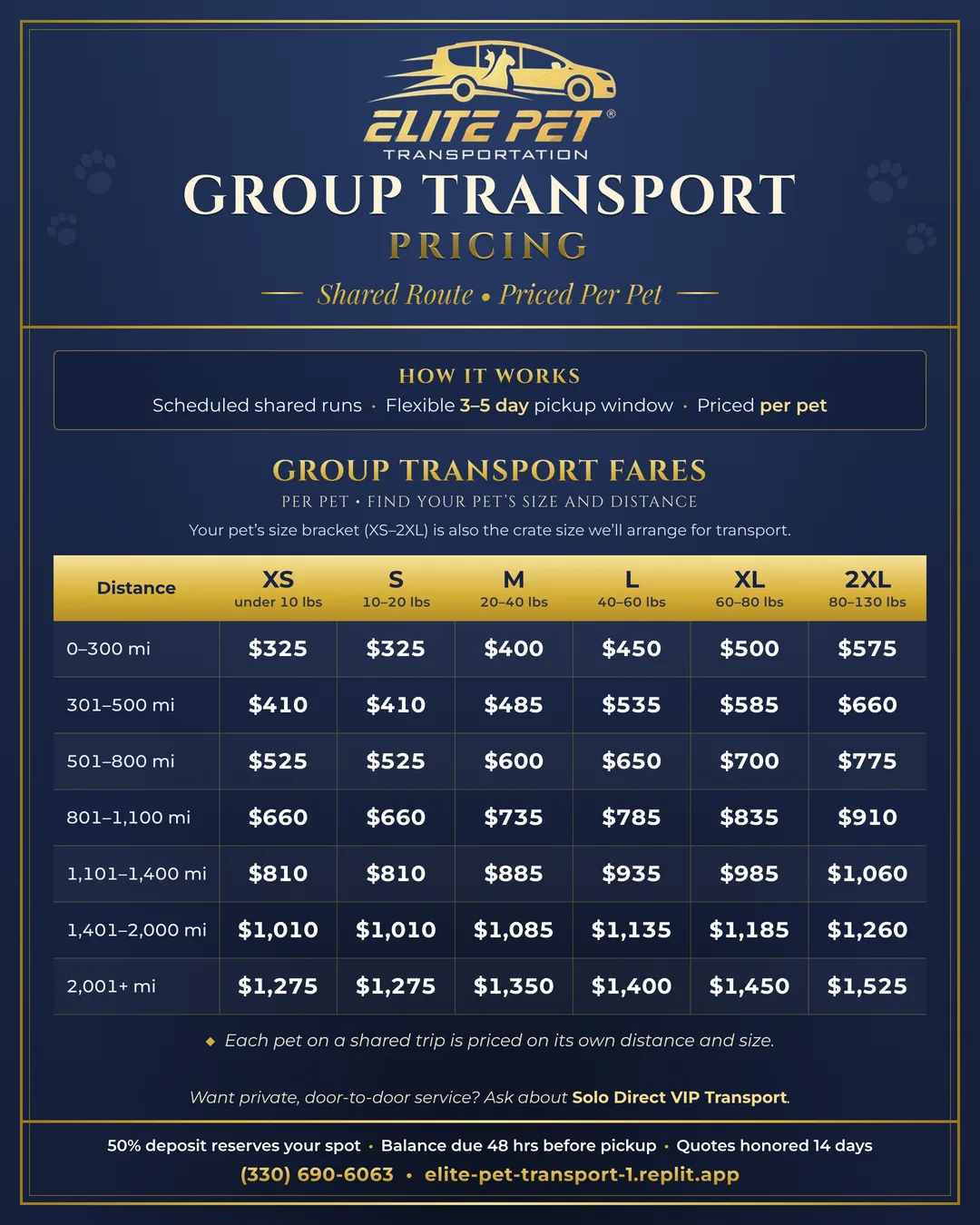 Group Transport pricing flyer